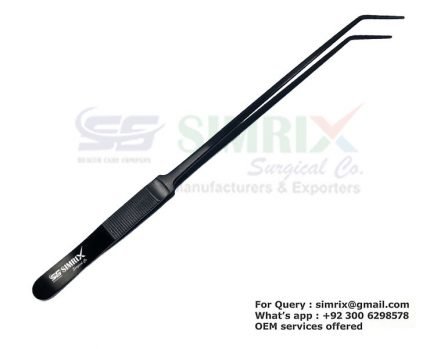 Black Oxide Aquarium Forceps with Thumb Print 30cm Curved