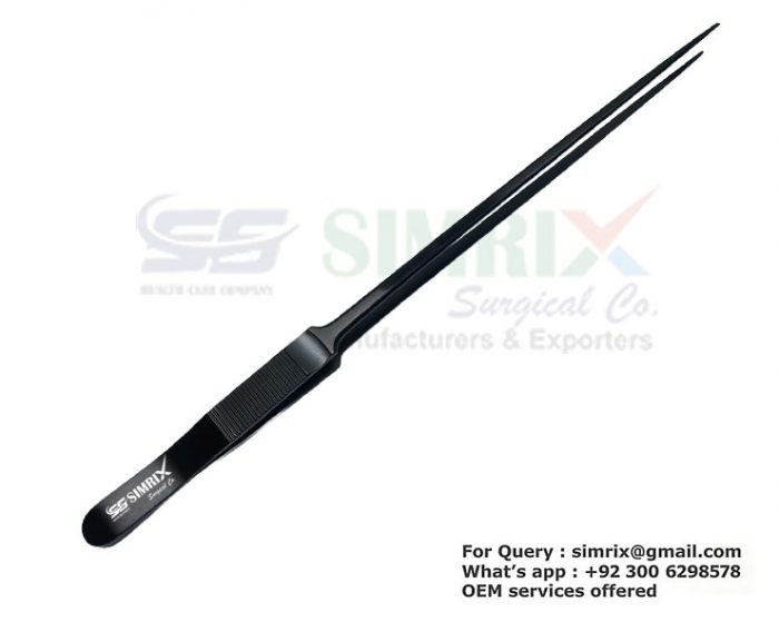 Black Oxide Aquarium Forceps with Thumb Print 30cm Straight